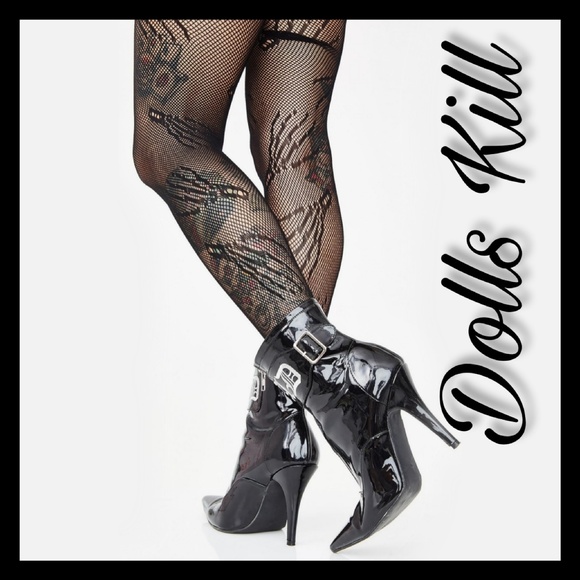 Dolls Kill Accessories - Dolls Kill Haunt Mess Zombie Tights Gothic Black